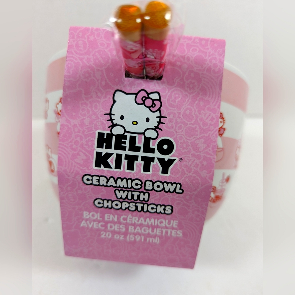 Hello Kitty pink noodle bowl ceramic bowl with chopsticks
